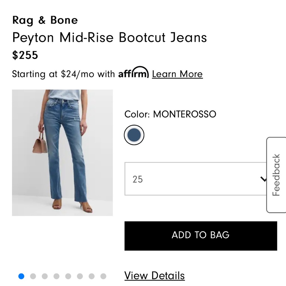 Rag & Bone Peyton Mid-Rise Bootcut cropped size 25